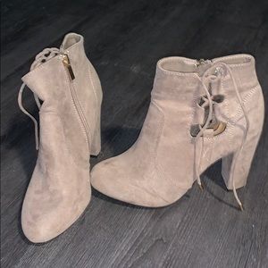 Taupe lace up booties